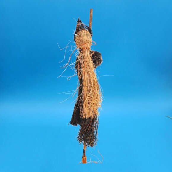 Wicked Witch Broom Stick Paper Mache Style Decor Raffia Primitive Halloween 34" - Picture 7 of 14